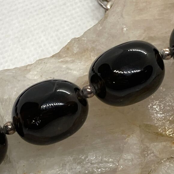 Brown Polished Smoky Quartz Beaded 24'' Necklace Sterling 925 Silver Clasp 130g - Picture 5 of 8